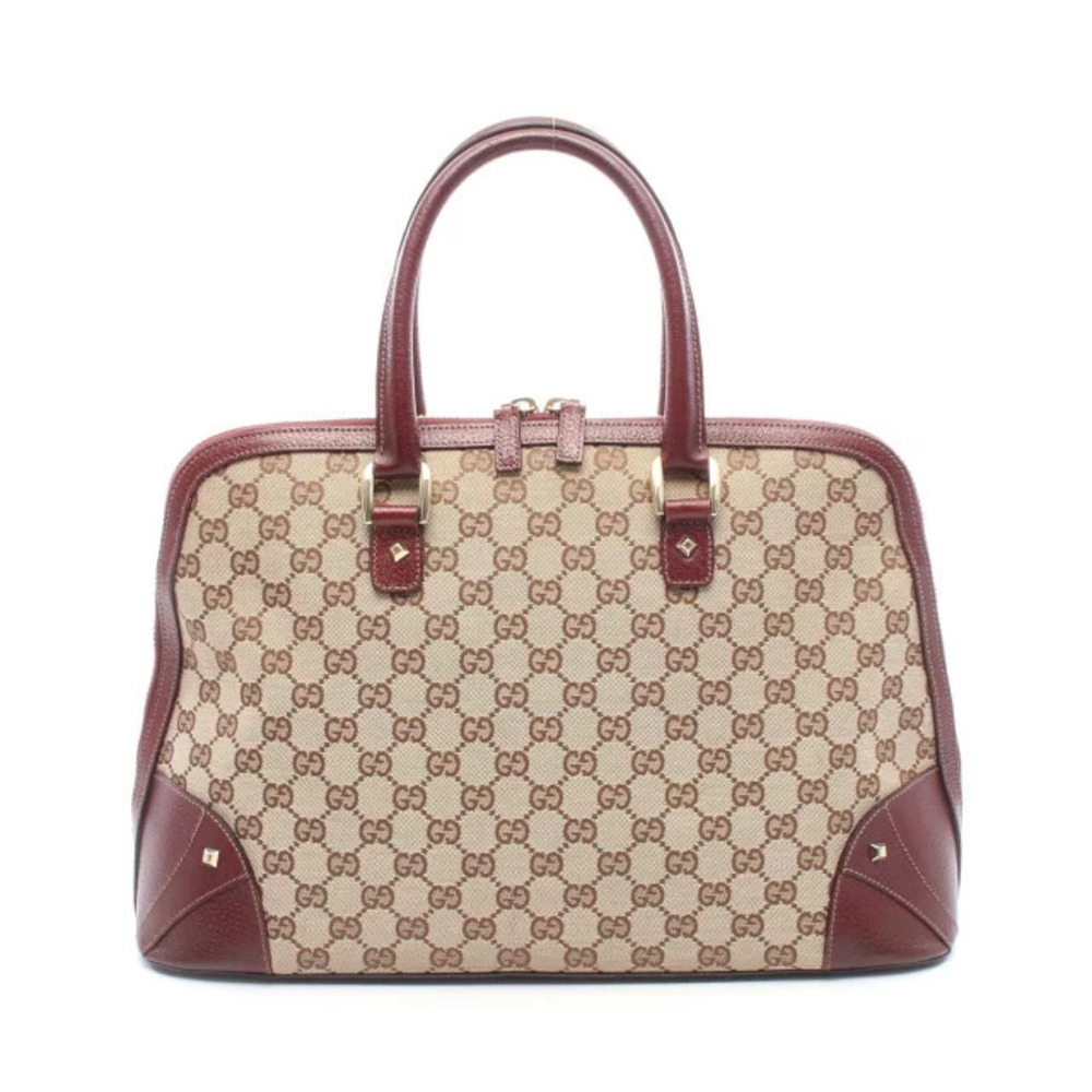 Gucci GG Canvas Shoulder Bag Leather Beige Cream Burgundy Red